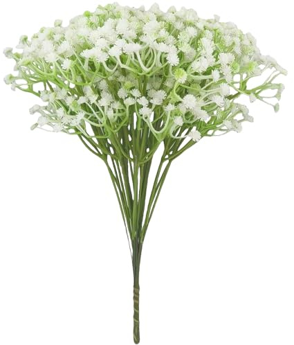 Eymobad Schleierkraut Künstliche Blumen,20 Stück Weiß Blumen Künstlich Gypsophila Artificial Flowers Weiße Künstliche Schleierkraut für Hochzeit Brautsträuße Zuhause Basteln und Dekoration