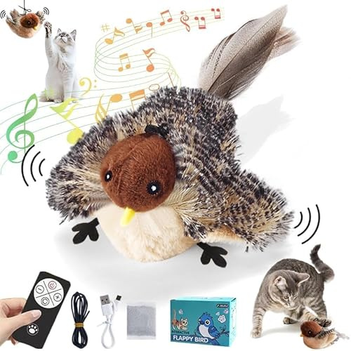 Starnearby Katzenspielzeug Vogel Fliegender mit Fernbedienung und 3 Modi Katzenspielzeug Vogel Flattern Bewegender Elektronisches Interaktives Spielzeug Katze Vogeln Flattert (A)