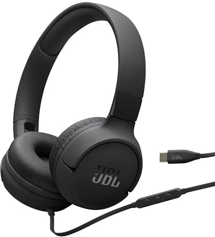 JBL Tune 520 C Comfort Fit Wired On Ear Headphones with Microphone, Pure Bass Sound, EQ Presets, USB-C Connectivity, Foldable Design and Tangle-Free Cable, Black