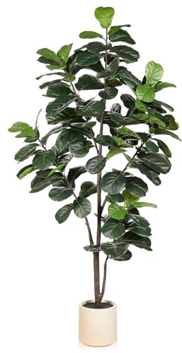 LYERSE 6ft Fiddle Leaf Fig Tree Artificial - Faux Fiddle Leaf Fig Tree with White Planter - Fig Tree Artificial with Lifelike Leaves for House Office Living Room Indoor Home Decor