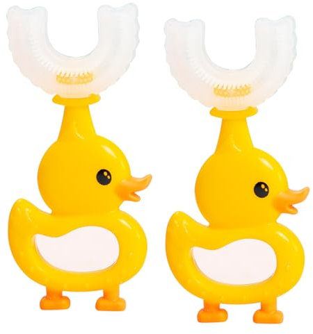 SIRLOMU Spazzolino Manuale per Denti dei Bambini, 2 Pezzi, a Forma di U, 360 Gradi per la Pulizia Orale, a Bocca Intera, Testina in Silicone, Denti Morbido, Per Piccoli e Ragazzi