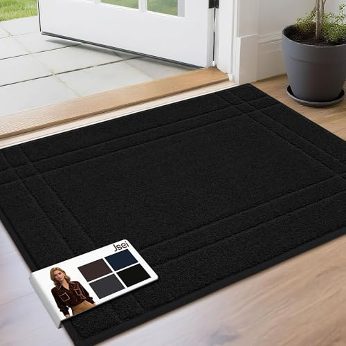 JSEI Entryway Rugs Doormat 24x36, Non-Slip Dirt Trapper Door Mats Indoor, Washable Absorbent and Stain Resist Welcome Floor Mat for Front Door, Dog Door Mat, Dirty Wet Shoes & Paws, Black