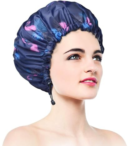 1 pz cuffie da doccia, cuffia per capelli impermeabile extra large e regolabile e doppio strato per donna, design oversize per tutte le lunghezze di capelli
