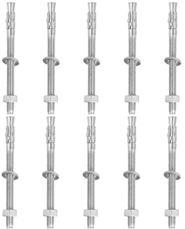 sourcing map 10 anclajes de cuña, pernos de anclaje de hormigón de acero inoxidable de 5/16 x 4 pulgadas, cierre estándar resistente para soporte de base de pared de cemento (incluye tuercas de