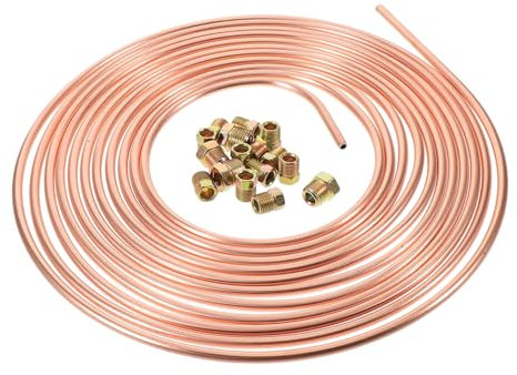 Mikinona 1 Set Tubo Rame Rivestito Oro con Raccordi Flangia Invertita Kit per Sostituzione Tubo Compatibile con Varie Auto Design Elegante e Dissipazione Del Calore