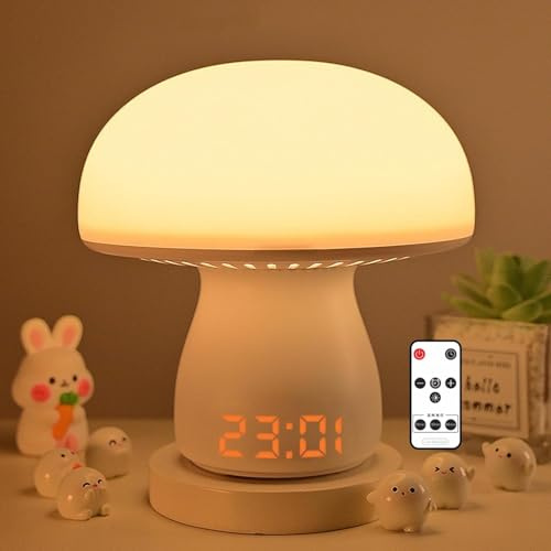 AVEKI Lampe de chevet tactile pour chambre à coucher, veilleuse champignon avec heure et télécommande, lampe de table à intensité variable avec 3 couleurs de lumière et 3 minuteries, lampe de bureau