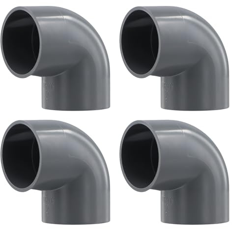 Ziyonix 4 Stück PVC Fitting Winkel, 50 mm Klebemuffe Winkelverbinder aus PVC-U Muffe Rohrverbinder Klebefitting 90° Grad Klebemuffe für Rohranschlüsse Poolverrohrungen (4, A)