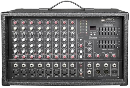 Mesa Mezclas DJ, Mezclador profesional de alta potencia tipo caja EB8 con amplificador de potencia 8 canales con amplificador de potencia