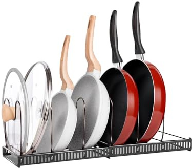 Wintem – Organiseur évier de cuisine extensible en acier inoxydable avec égouttoir et base anti-goutte, idéal pour couvercles, poêles et organisation cuisine gain de place