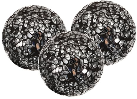 VICASKY 3pcs Glass Sphere Decorative Balls for Home Decor and Table Centerpiece, 3.1 Inch Black Mosaic Sphere Balls for Bowl Fillers and Stylish Vases in Festive and Musical Festival