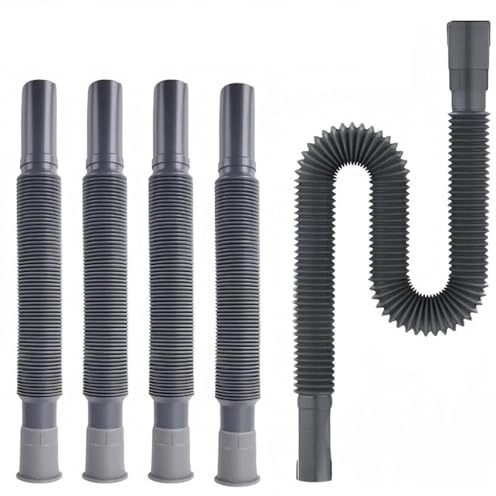 5Pcs Flexible Collapsible & Extendable Waste Water Pipe System for Motorhome, Kitchen Caravan, Bathroom & Sink Connectors Wash Basin Drainage Bath, Sink, Plumbing Accessories Grey