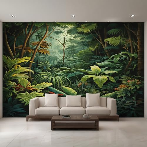 Générique Papier Peint Panoramique Jungle Tropical, Papier Peint Forêt Tropical Botanique 310 x 250 cm, Photo Décoration Murale, Papiers Peints Intissé Décoration Murale Salon Chambre EL&D38