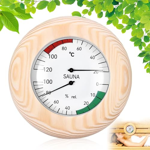 BIZOI Sauna Thermometer Hygrometer, 2 in 1 Wooden Digital Sauna Digital Thermo-Hygrometer, High Accuracy Saunas Accessories for Measuring Steam Room Sauna Room Temperature and Humidity