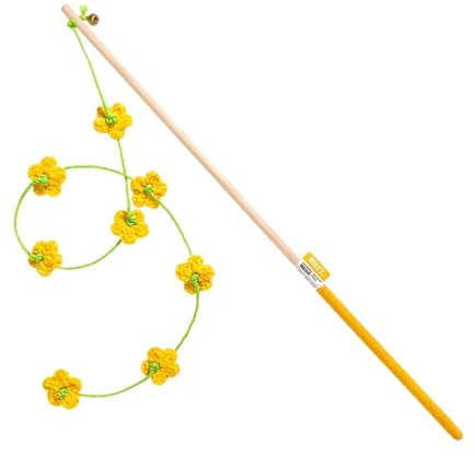 HouseVibe Interactive Cat Toy Teaser Bar with Bell and Floral Design, 19.69 Inch Lightweight Teasing Pole for Jumping Kittens Play- Yellow