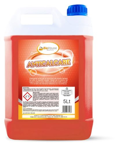 Anticalcare 5 Litri Detergente Rimozione di Residui Calcarei per Bagno, Cucina, Rubinetteria e Acciaio, Brillantezza e Lucentezza