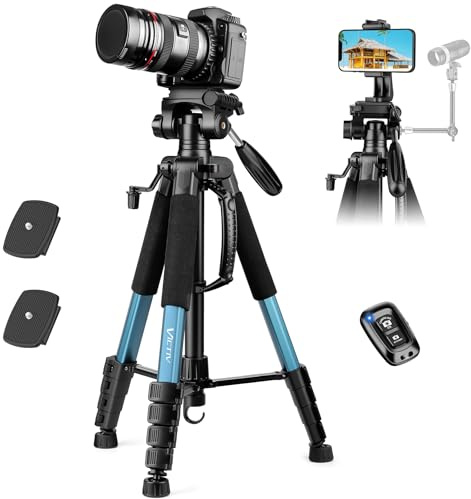 Victiv 188cm Kamera Stativ, Leichtes & Kompaktes Reisestativ für DSLR Canon Nikon Sony, Aluminium Fotostativ mit Abnehmbar 3-Wege-Kopf, Stativ für Smartphone mit Handy Halterung, Fernbedienung - Blau