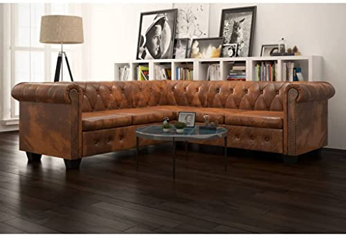 Genérico Sofá de Esquina Chesterfield 5 plazas Cuero Artificial marrón,Mobiliario,Sofás,Marrón,77.15 KG,243615
