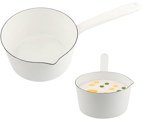 Saucepan,1.2L Nonstick Milk Pan with Pour Spouts,Butter Warmer,Small Kitchen Pot Gas Stove Enamel Milk Warm Pot with Handle,Sauce Pan for Home Kitchen,Easy to Clean(White)