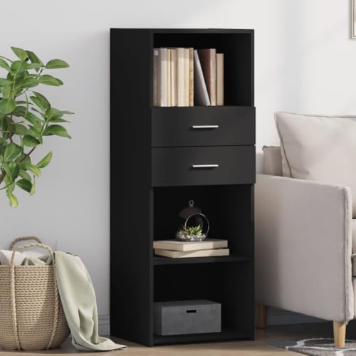 Fangmaliuyun Buffet haut noir de qualité supérieure - 45 x 42,5 x 124 cm - En bois avec portes coulissantes - Espace de rangement pour cuisine, salon, couloir, chambre à coucher
