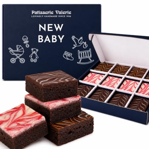 Patisserie Valerie New Baby Chocolate Fudge Brownies Gift Box - 12 Brownies | Cherry and Salted Caramel Flavours, Letterbox Delivery, Rich Centres, Handmade Since 1926, Carefully Packed