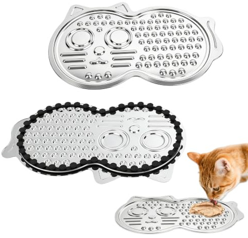 Nimblyne Edelstahl Schleckmatte Katze mit saugnäpfen, 38 cm × 25cm Futtermatte Katzen, Anti-Rutsch, Niedliche Katzenform, Leckmatte Katze, Robust & Langlebig,Lindert Angst & Langeweile
