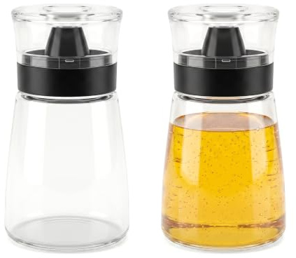Vexnaro 2 Unidades Aceitera y Vinagrera, Dispensador de Aceite y Vinagre 160 ml, Botella de Vidrio con Tapa Antigoteo, Rellenable para Aceite de Oliva, Salsas, Cocina, Camping y Picnic