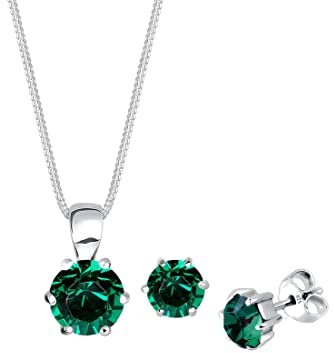 Elli Schmuckset Damen Basic Edel Elegant mit Kristalle Grün | 925 Sterling Silber