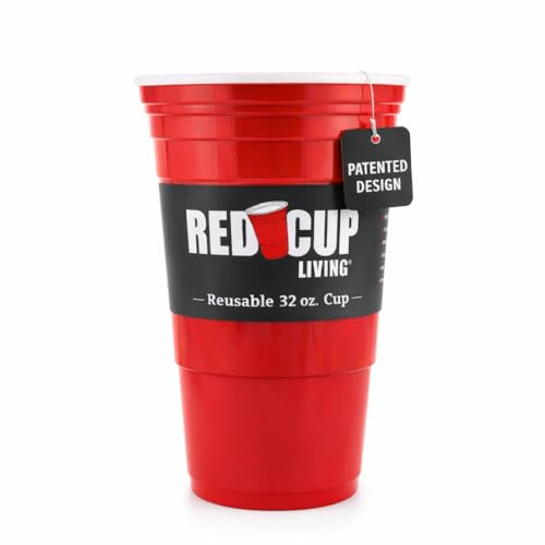 Red Cup Living 32Oz Tumbler Cups, Insulated Reusable Plastic Drinking Glasses, Summer Cup, Beer Stein, Travel Coffee Tumbler for Hot & Cold Drinks, Water Container Kitchen Cup, Gifts for Men & Women