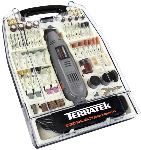 Terratek Corded Rotary Tool 234Pc Accessory Set, 135W Variable Speed 8000-33000RPM, Ideal for DIY Projects, Woodwork, Hobby Craft & Dremel Multi Tool Compatible with Carry Case Included