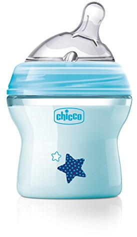 Chicco NaturalFeeling Biberon Anticolica 2+ Mesi, 250 ml, con Tettarella Inclinata in Morbido Silicone e Doppia Valvola, Allattamento Naturale e Istintivo, Celeste