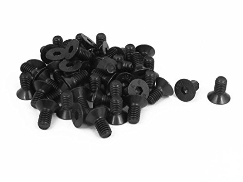 sourcing map 50 Stück Senkkopfschrauben Metrische Flachkopfschrauben | Schwarz, M6 x 12mm, Mit Innensechskant, Senkkopfschrauben