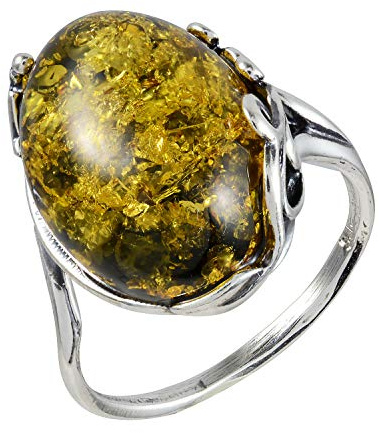 Anello adulto Dana in argento sterling e ambra verde baltico - misura 17