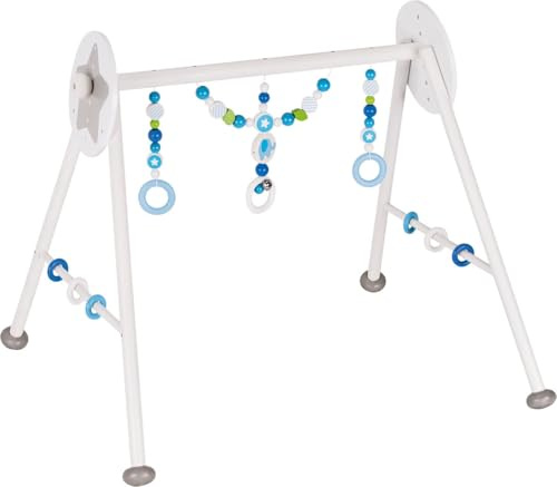 HEIMESS 766084 - Baby-Fit Greif- und Spieltrainer aus Holz, Elefant und Stern Design, Grau und Blau und Jungen, Spielbogen in goki Qualität Made in Germany, 6 Fach höhenverstellbar, 63 x 55 x 53 cm