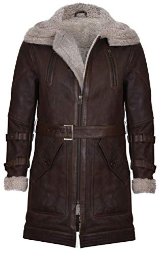 Infinity Leather Men's Long Brown Sheepskin Double Collar Coat 2XL