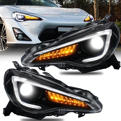 VLAND Scheinwerfer passend für GT86/FT86 FR-S BRZ 2012-2018 Frontlicht, Paar(Fahrerseite und Beifahrerseite), L-E-D DRL Tech, Schwarz