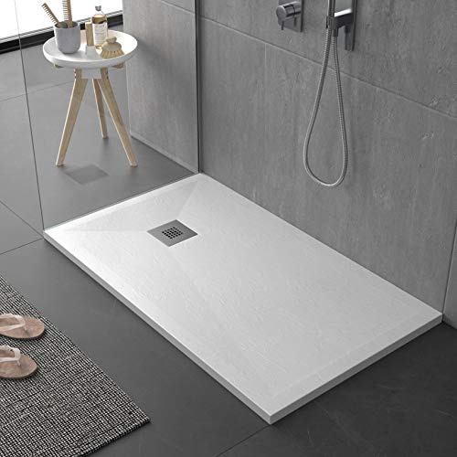 Piatto doccia bianco in mineralmarmo pieno, serie Sierra, slim 3 cm, rivestito di Gelcoat, antiscivolo 170x80