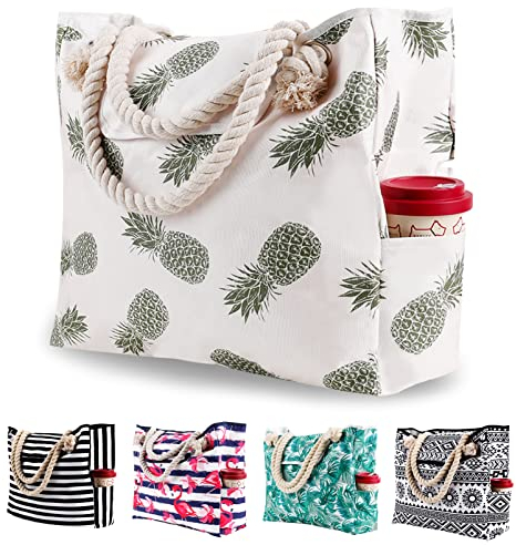 Strandväska Xxl Family Beach Bags Ladies Extra stor strandväska Shopper Axelväska Shoppingväska Vattentät Väska Vikbar Med Magnetiskt Spänne för Strand Resor Simbassäng Gåvor Ananas