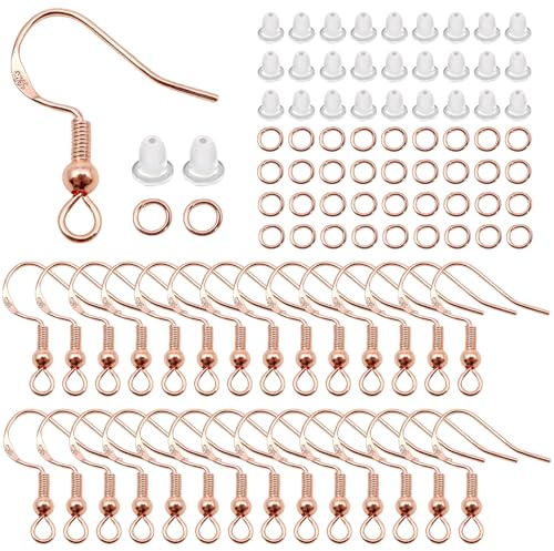 TOAOB 300 Stück 18 x 19 mm Roségold Farben Ohrringe Selber Machen Set | mit 925 Versilbert Silber Ohrhaken Ohrring Basteln Haken Verschlüsse und 4 mm Biegeringe Schmuck Zubehör für DIY Ohrhänger