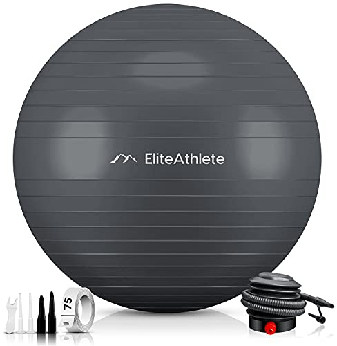 EliteAthlete Gymnastikball Sitzball Büro ergonomisch mit Anti Burst System - Fitness Pilates Schwangerschaft - Schwangerschaftsball Fitnessball Yogaball - Yoga Ball 75 cm inkl. Luftpumpe