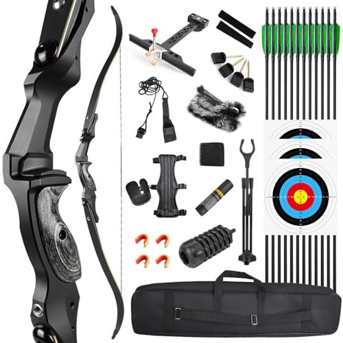 SHARROW 60 Zoll Bogenschießen Takedown Recurve Bogen ILF Wurfarme und Bogen Riser Amerikanischer Jagdbogen Erwachsene Sportbogen 30-60lbs für Outdoor-Jagd Schießen (45lbs, Typ 2:Schwarz)