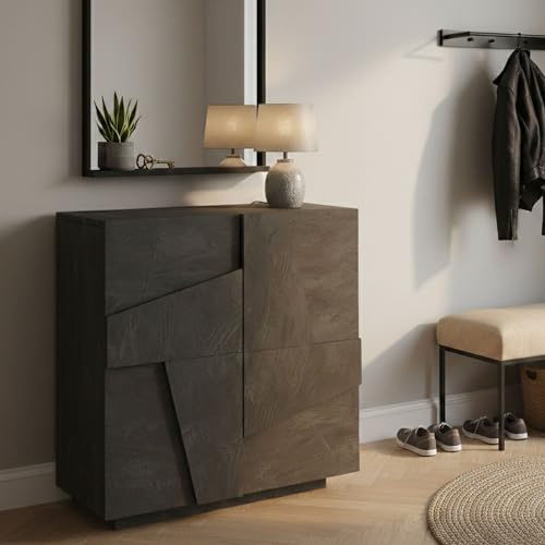 Dmora - Étagère à chaussures Joel, Armoire polyvalente avec 2 portes, Étagère à chaussures d'entrée, 100% Made in Italy, 81x38h86 cm, Ardoise avec détail