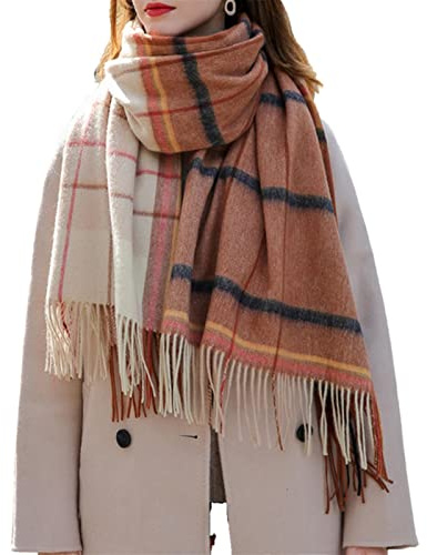 UKKO Kaschmirschal Winterwolle Karierte Frauen Plaid Kaschmirschals Gitter Großer Schal Und Wraps