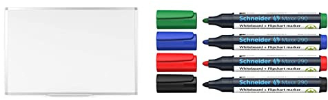 BoardsPlus - Magnetisches Whiteboard - 120 x 90 cm - Magnettafel mit Lackierte Stahloberfläche & Schneider Maxx 290 Marker (für Whiteboards und Flipcharts, Rundspitze 2-3 mm Strichstärke)