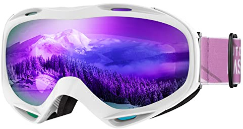 OutdoorMaster Maschera da Sci OTG Premium Unisex, Antiappannamento Maschera Snowboard, Protezione UV al 100% Occhiali da Sci, Maschere Sci per Uomo, Donna, Ragazzi e Ragazze (Revo Viola VLT 17%)