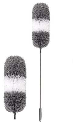 Plumeau Points de plumes en microfibre avec poteau extensible, tube de toile à toile extra-long for nettoyer, tête pliable, bouteille lavable for meubles de ventilateur de plafond Plumeau Poussière