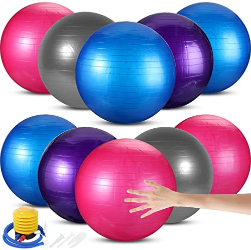 Jerify 10 Pcs 26 Inch Exercise Ball Pilate Ball Bulk for Pregnancy Labor Ball Workout Equipment with Pump and Plug for Chair Fitness Stability Balance Gym Birthing Home Support 330lbs (Multicolored)