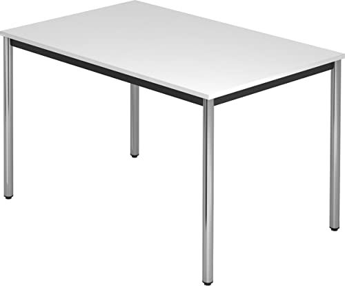 bümö Multifunktionstisch weiß, Tisch 120 x 80 cm, Tischfuß verchromt - einfacher Tisch klein, Besprechungstisch System D-Serie, Konferenztisch, Meetingtisch, Mehrzwecktisch, Pausentisch