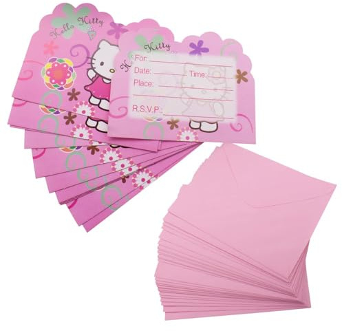 KT Cat Invitations Cards, 18PCS KT Cat Kids' Party Invitations and Envelopes Birthday Invites Party Invites Kids Theme Party Invitations Birthday Cards Birthday Party Supplies for Children