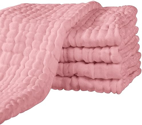 Yoofoss Muslindukar i 100 % bomull, 65 x 65 cm, fyrkantiga, absorberande, stora muslindukar för barn, bebishandduk, 5-pack, bönpasta