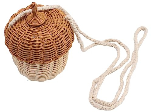 Mumusuki Rattan Gewebte Korbtasche, Handgefertigter Korb in Eichelform, Umhängetasche für Kinder (Kleine Umhängetasche)